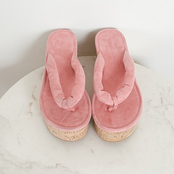 NEW Veronica Beard Geno Cork Platform Wedge Sandals Dragonfruit Pink Size 9 - Picture 4 of 10